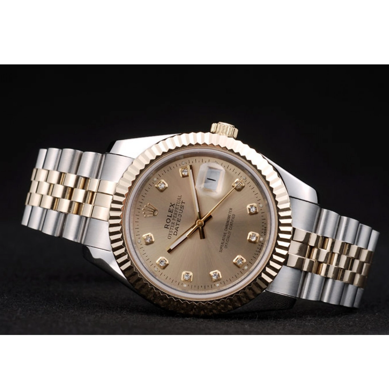 Aaa replica watch Rolex Dial Ribbed Steel 41978 Bezel Goldish Stainless Gold DateJust 0728
